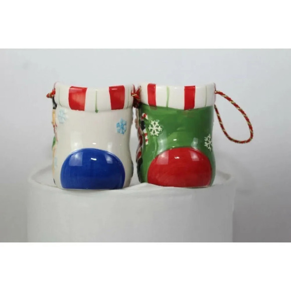 Santa holiday ceramic slippers 5in tall 4in long - Picture 2 of 4